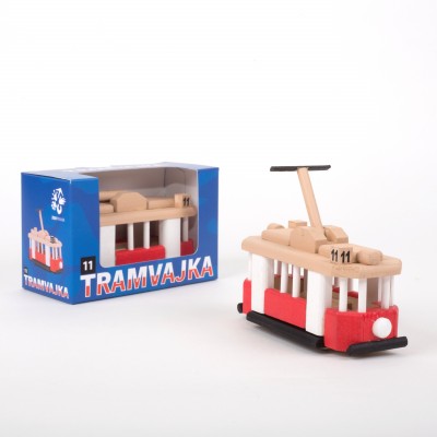 Dřevěný model dětské tramvajky ze Zoo Praha